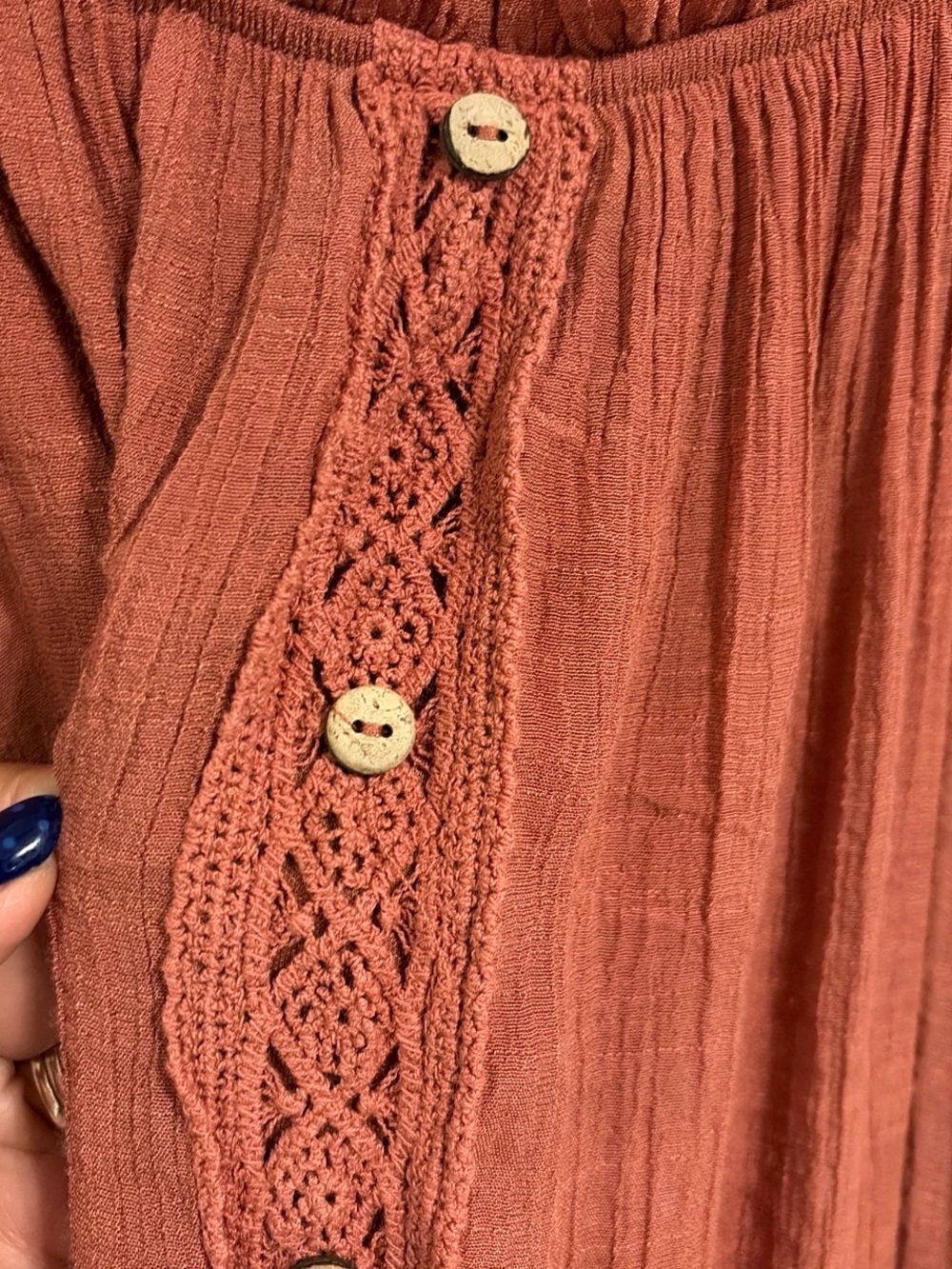 Rust Off-Shoulder Button Front Dress - Picture 5 of 7